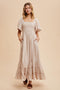 Cream Smocked Cotton Flutter Sleeve Maxi Dress