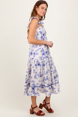 Navy Floral Ruffle Strap Tiered Midi Dress