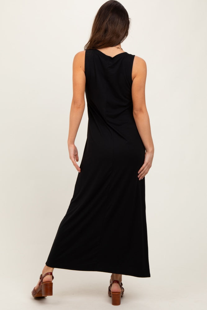 Black Sleeveless Flared Scoop Neck Maxi Dress