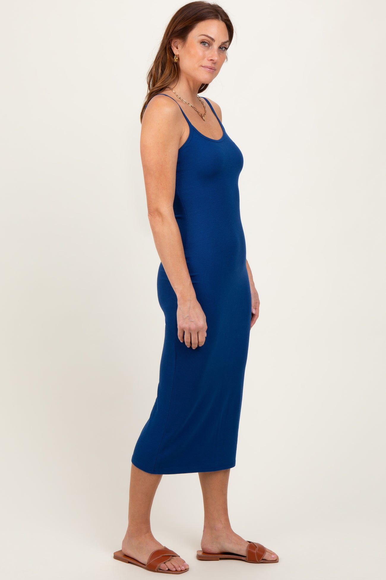 Navy Ribbed Bodycon Midi Dress