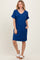 Navy Brushed Rolled Short Sleeve V-Neck Dress