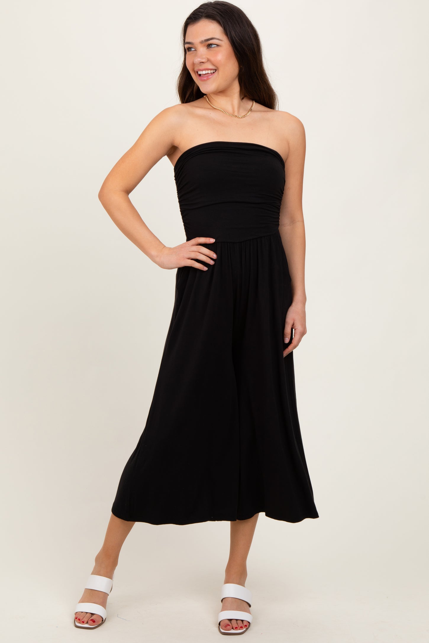 Black Double Layered Strapless Tube Top Jumpsuit