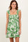 Green Printed Smocked Ruffle Strap Dress