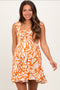 Orange Printed Smocked Ruffle Strap Maternity Dress