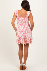 Pink Printed Smocked Ruffle Strap Maternity Dress