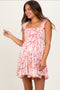 Pink Printed Smocked Ruffle Strap Maternity Dress