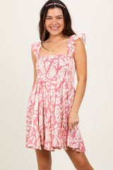 Pink Printed Smocked Ruffle Strap Dress