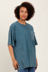 Deep Teal Mineral Wash Crochet Pocket Top