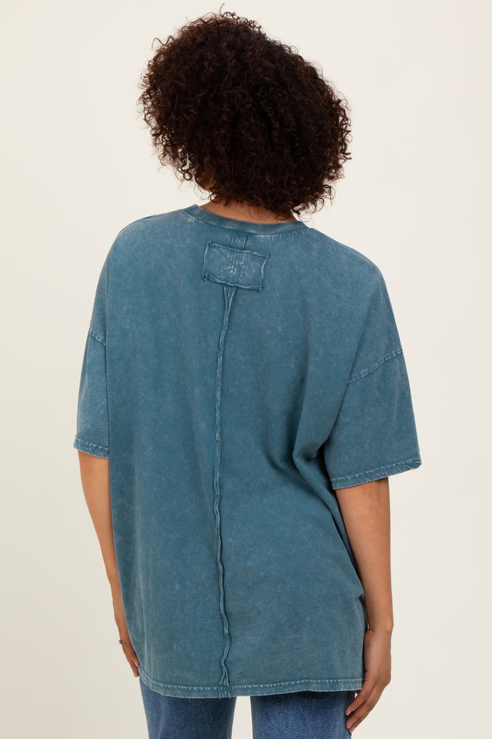Deep Teal Mineral Wash Crochet Pocket Top
