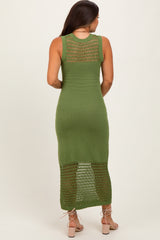 Green Crochet Knit Sleeveless Maternity Maxi Dress