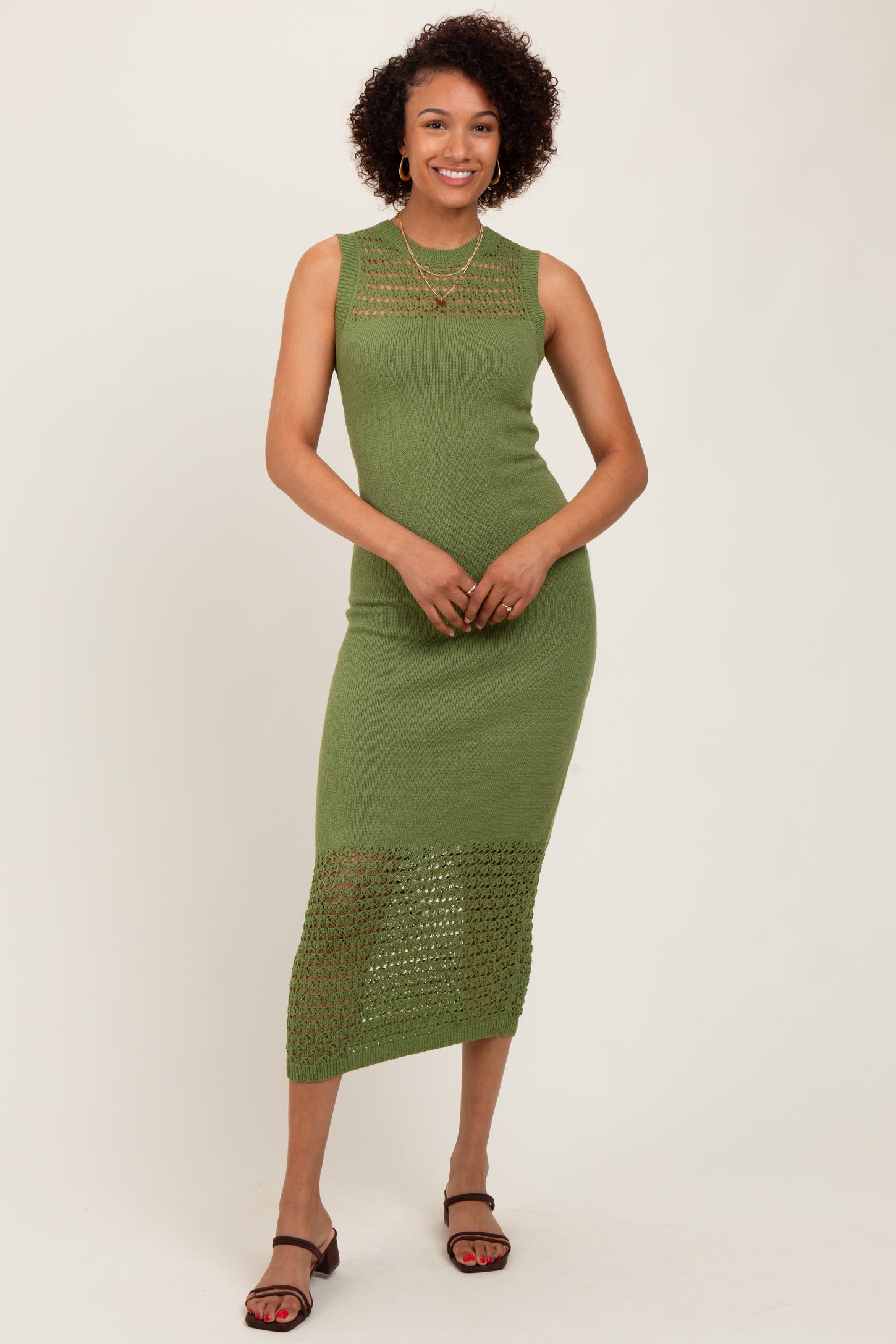 Green Crochet Knit Sleeveless Maxi Dress