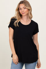 Black Round Neck Maternity Nursing Pocket T-Shirt