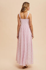 Pink Floral Button Down Sleeveless Maxi Dress