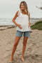 Light Blue Raw Hem Maternity Bermuda Denim Shorts