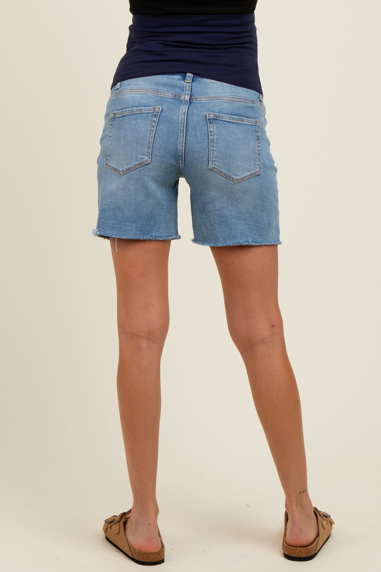 Light Blue Raw Hem Maternity Bermuda Denim Shorts
