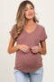 Mauve V-Neck Pointelle Knit Maternity Top