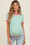 Mint Striped Knit Contrast Trim Maternity Top