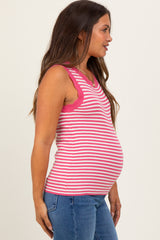 Pink Striped Knit Scallop Trim Sleeveless Maternity Top