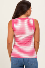 Pink Striped Knit Scallop Trim Sleeveless Maternity Top