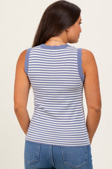 Periwinkle Striped Knit Scallop Trim Sleeveless Maternity Top