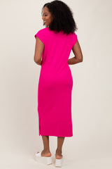 Fuchsia Basic Dolman Sleeve Midi Dress