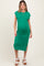 woman wearing a green ribbed maternity dress with side slits and a visible baby bump
