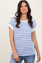 Blue Textured Striped Short Sleeve Top
