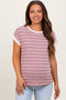Mauve Textured Striped Maternity Short Sleeve Top