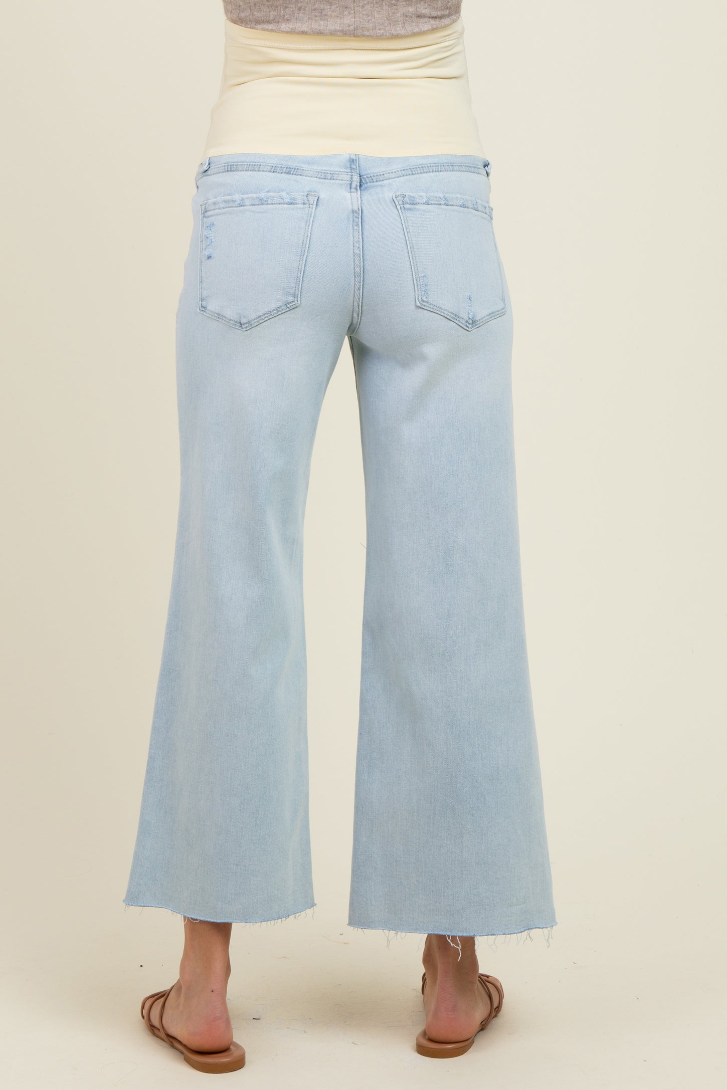 Light Blue Raw Hem Cropped Wide Leg Maternity Jeans