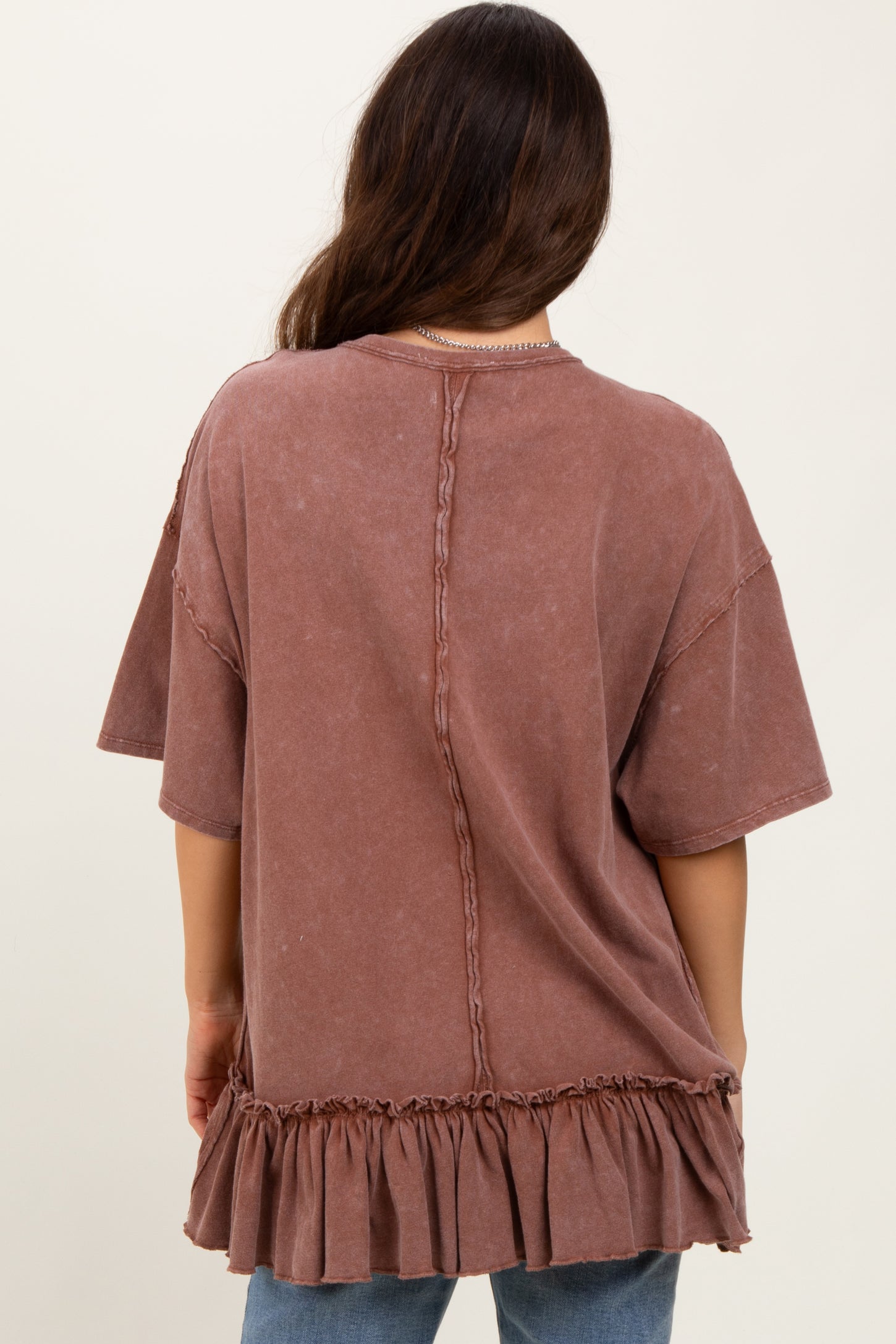 Rust Relaxed Ruffled Tunic Top