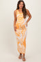 Yellow Abstract Print Knit Fitted Maternity Midi Dress
