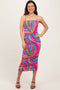 Multicolor Abstract Print Ruched Fitted Midi Dress