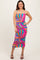 Multicolor Abstract Print Ruched Fitted Midi Dress