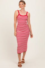 Red Striped Knit Sleeveless Maternity Midi Dress