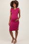 Magenta Ruffle Sleeve Textured Maternity Midi Dress
