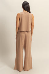 Taupe Sleeveless Top And Wide Leg Pants Maternity Set