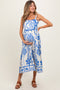Royal Blue Floral Scallop Trim Maternity Midi Dress