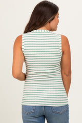 Mint Striped Knit Sleeveless V-Neck Maternity Tank Top