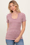 Lavender Cream Stripe Short Sleeve Round Neck Top
