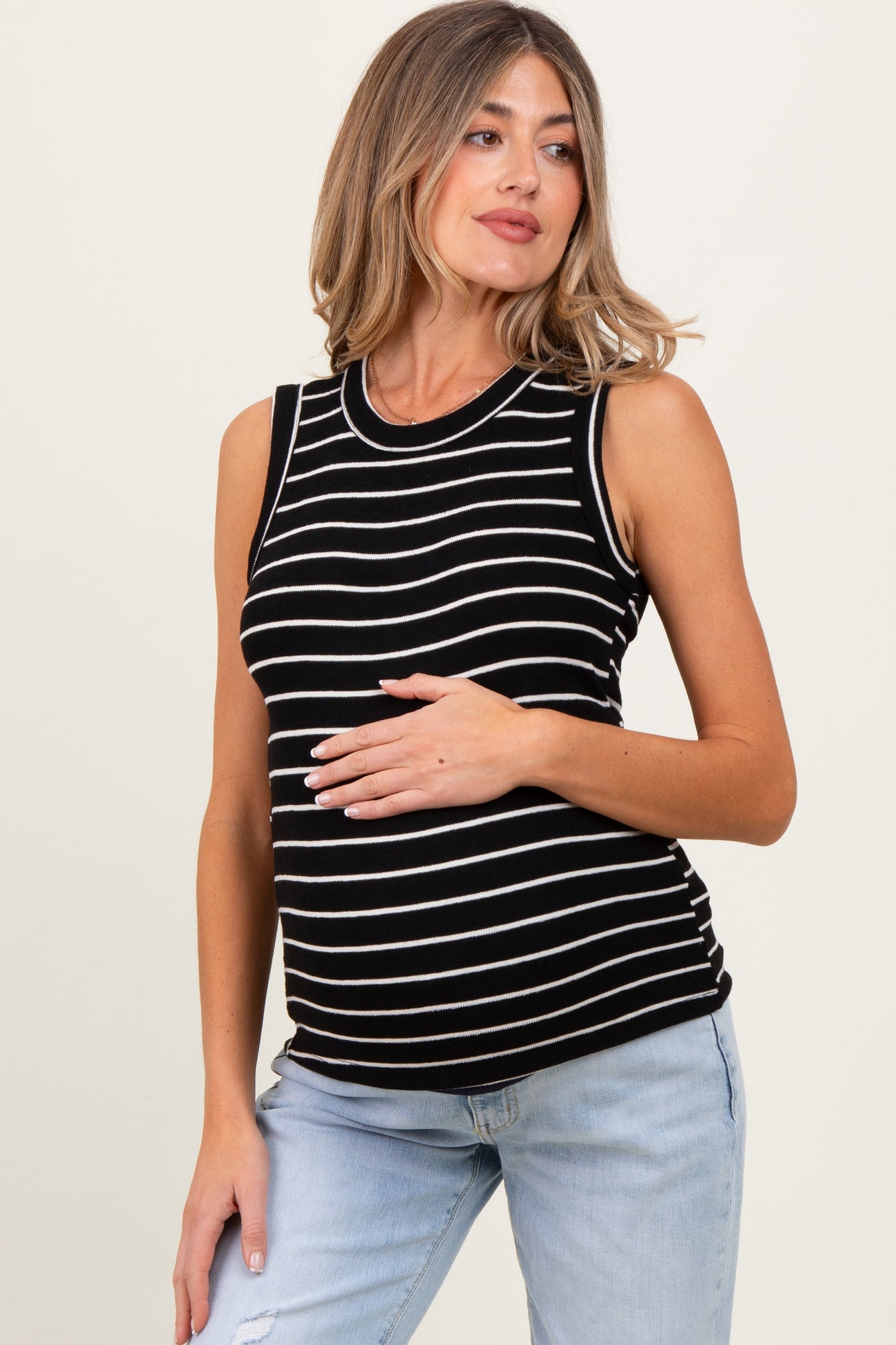 Black/Ivory Stripe Knitted Maternity Tank Top