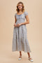 Light Blue Floral Ruched Bow Tie Floral Maxi Dress
