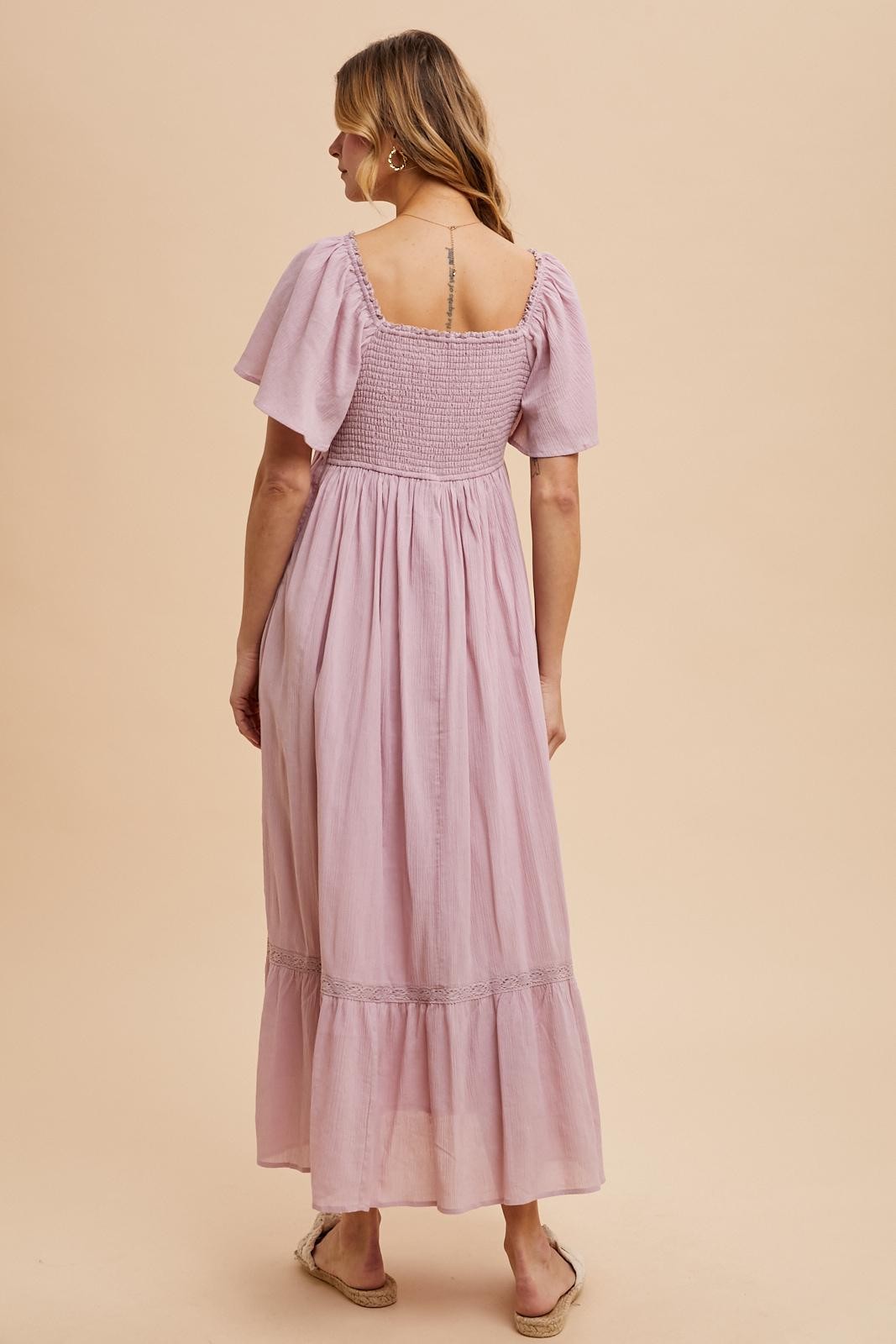 Light Pink Lace Square Neck Maternity Maxi Dress