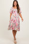 Pink Floral Smocked Maternity Midi Dress