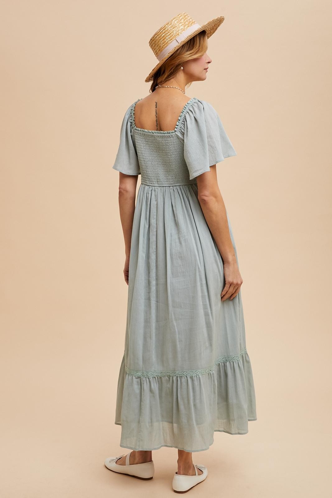 Sage Lace Square Neck Maternity Maxi Dress