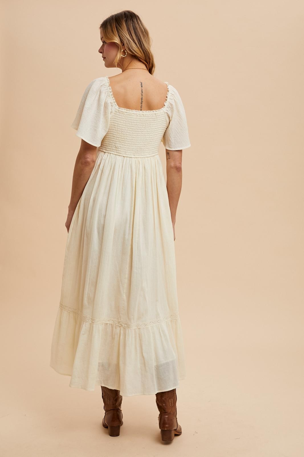 Cream Lace Square Neck Maternity Maxi Dress