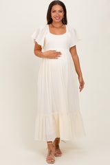 Cream Lace Square Neck Maternity Maxi Dress