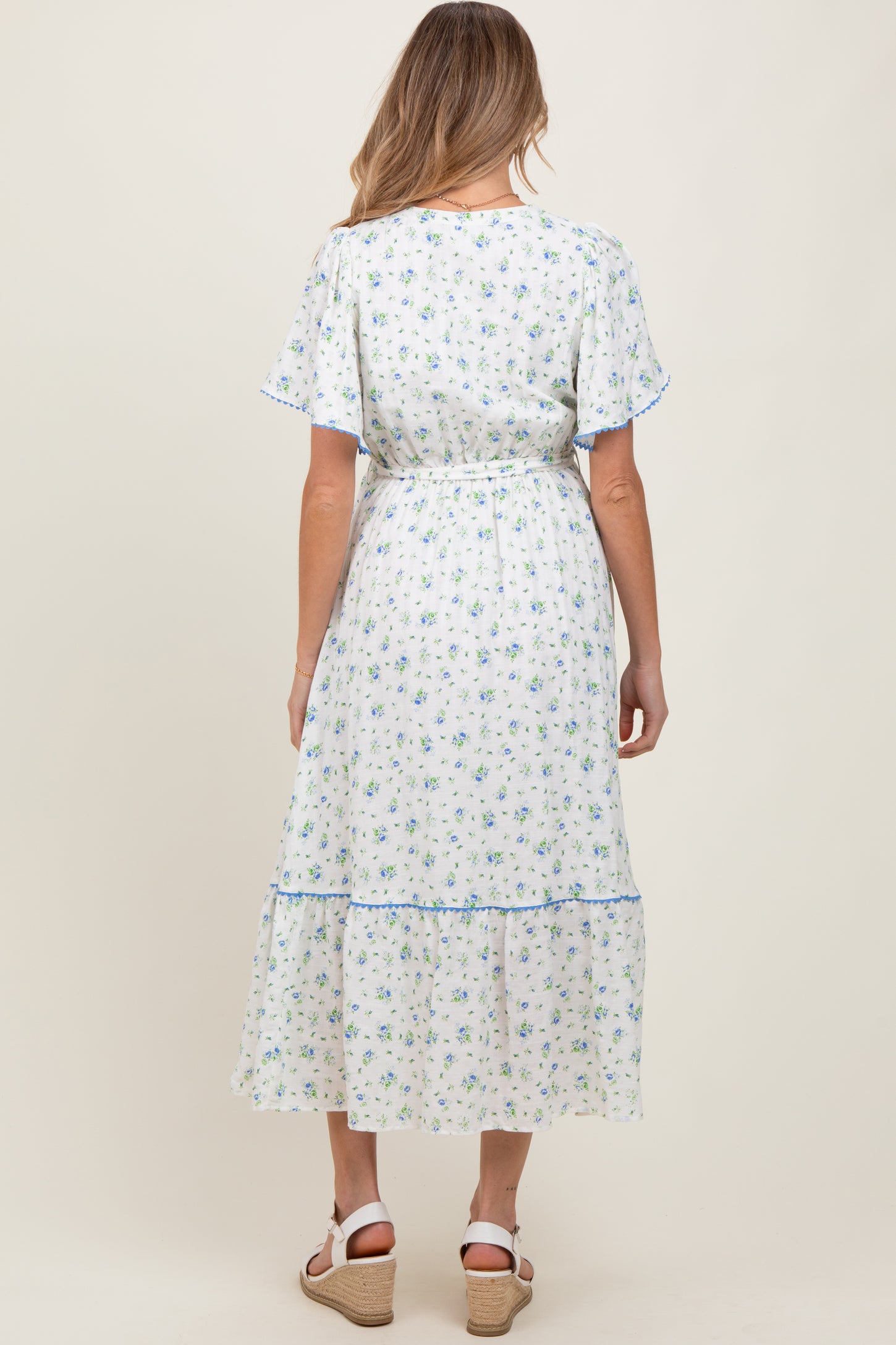 Ivory Floral Button Down Maternity Midi Dress