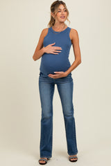 Blue Lightly Distressed Maternity Straight Leg Jeans