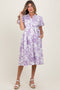 Lavender Floral Print Belted Maternity Midi Dress