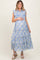 Blue Floral Print Chiffon Tiered Maternity Maxi Dress